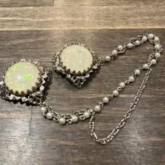 ヴィンテージ　シルバーチェーン付きオーロラカラーブローチ　ストール　レトロ