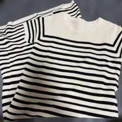 ボーダー柄 半袖 リブニット ワンピース