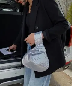 シルバー　ミニトートバッグ キラキラ スパンコール ハンドバッグ　海外