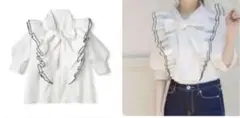 フリルリボン付きホワイトシャツ