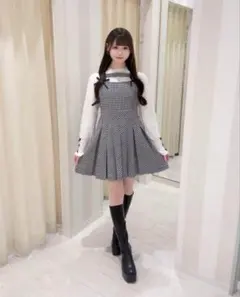 evelyn チェックプリーツワンピース OP 千鳥柄