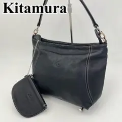キタムラ ワンショルダーバッグ ハンドバッグ 肩掛け ロゴ型押し ポーチ付 本革