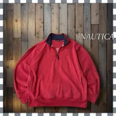 NAUTICAノーティカ 刺繍ロゴクォータージップ無地スウェットトレーナー XL