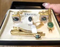 DAIMARU 天然オパール ネクタイピンとカフスセット Donato Vinci Italy】ネクタイピン＆カフスセット/シルバー×オニキス