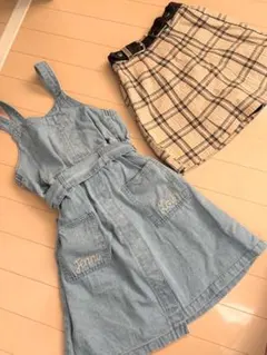 ジェニィラブ　ノースリーブワンピース　ピンクラテ　チェック柄スカート　セット