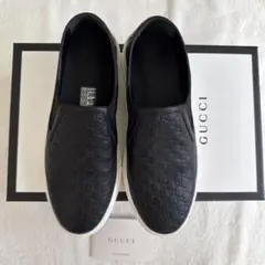グッチ スリッポン スニーカー US10 レザー シマ ブラック シェリーライン 美品 GUCCI スリッポン シマ シェリーライン レザー 24.5 スニーカー