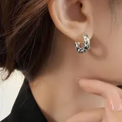 ツイスト フープピアス シルバー ニュアンス キャッチレス ワンタッチ