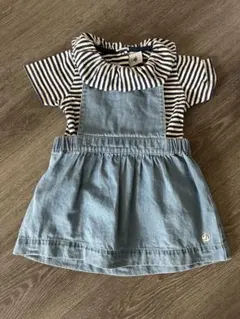 Petit Bateau デニムジャンパースカート＋ボーダー半袖18m/81cmのサムネイル