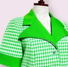 vintageヴィンテージブラウスチェック柄緑系ビッグカラーレトロUSA海外古着