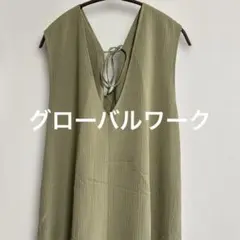 グローバルワーク　お手入れらくらくバックリボンＶネックノースリーブワンピース