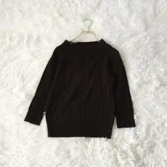 GUジーユー リブ編みボートネック七分袖ニットセーター 42ブラック
