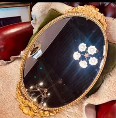 湯布院アンティーク ヨーロピアン レトロヴィンテージ ウォールミラーオーバル真鍮