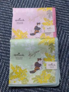 [新品・未使用]Hallmark ハンカチ 猫　ミモザ柄　2枚セットのサムネイル