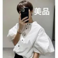 美品　MACHATT パフスリーブWボタン ブラウス　ホワイト