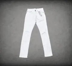 終点売店 / ユニセックス ダメージ加工 ホワイトスキニーデニム