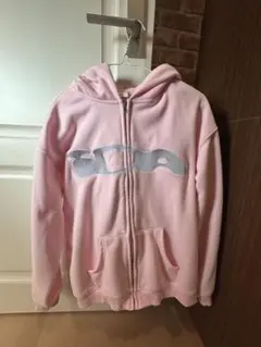 ピンク ロゴ刺繍 パーカー Sサイズ