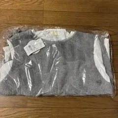 earth畦編みニットベスト、袖ギャザープルオーバーのセット　ライトグレー