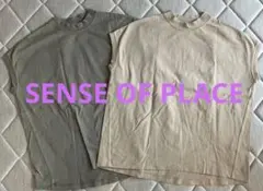 センスオブプレイス　USAコットンTシャツ　モックネック ベージュ　カーキのサムネイル