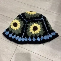 グラニースクエア バケットハット　フラワー　花柄 ニット帽