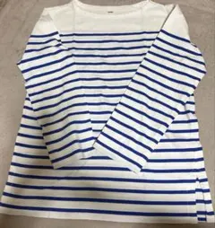 ユニクロ　UNIQLO ホワイト/ブルー ストライプ 長袖Tシャツ M