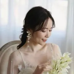 SWEET RIBBON ブライダルイヤリング/ビーズフラワーチェーンイヤリング