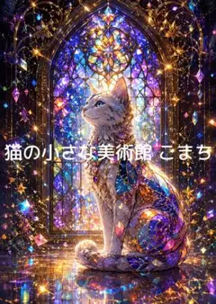 光を纏う猫と魔法のランプ デジタルアート ポスター A4 猫の絵 幻想的