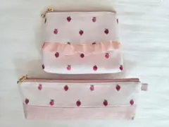 ハンドメイド いちご柄 ポーチ ペンケース セット