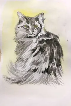 水彩画　猫　ねこ　動物　原画　絵画　イラスト　インテリア