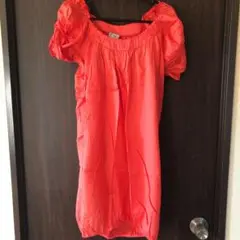 PAOLA FRANIビビットオレンジバルーンデザインワンピースベルト付41美品