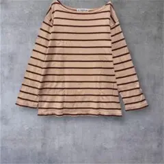 【TOPPOP】ボーダーカットソー　トップス　ボートネック　ブラウン　F