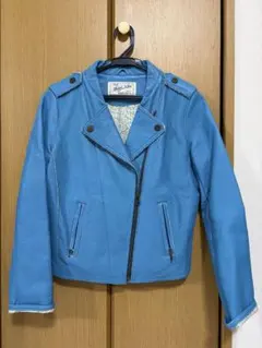 Michel Klein 青 ライダースジャケット