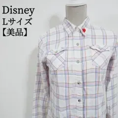 【美品】 ディズニー 長袖 レギュラーカラー チェック柄 ネルシャツ y2k Lのサムネイル