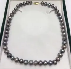 【14K＋マーク刻印有】 マルチカラー グレー系 ボタン形パールネックレス