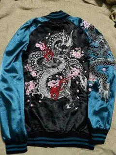 美品 未使用近い ROGUE 龍日本限定 スカジャン サテン vintage 青