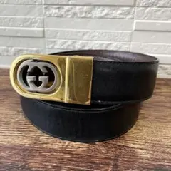 グッチ GG インターロッキング バックル ゴールド金具 ベルト ブラック.