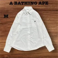 A BATHING APE ホワイト長袖シャツ ワンポイント　M