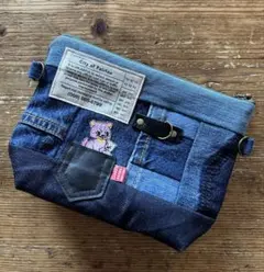 vol.1058 usedデニムリメイク　ポーチ20cm 2way