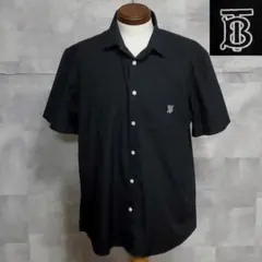 極美品 XL バーバリー TB ロゴ 刺繍 ワンポイント 半袖 シャツ 黒 綿