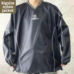 ナイロンジャケット プルオーバー ドローコード リブライン Vネック 刺繍ロゴ