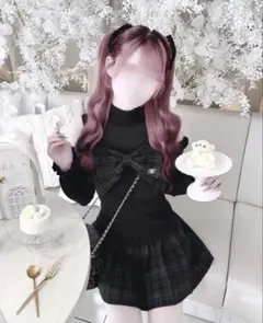 ♡ HONEYMEW ハニーミュウ チェックリボン肩空きプリーツワンピース