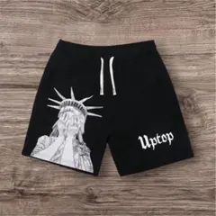 Uptop 自由の女神 ロゴプリント ショートパンツ ブラック