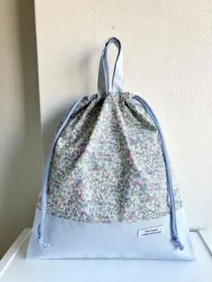 ハンドメイド　持ち手付き巾着袋　小花