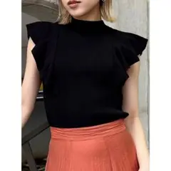MURUA ムルーア 2WAYラッフルリブニット ブラック