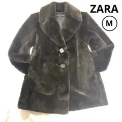 ZARA エコファー　フェイクファー　ダークブラウン ファーコート ボタン付きM