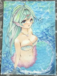 【涙の人魚姫】オリジナルイラスト アナログイラスト 手描きイラスト オリジナル