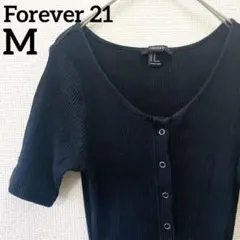 希少✨️Forever 21【M】リブニット ロングワンピース 半袖 ブラック