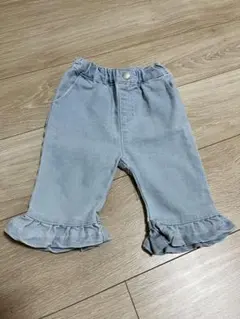 裾フリル デニムハーフパンツ ライトブルー