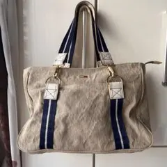 トミーヒルフィガー 大容量キャンバス トートバッグ ベージュ中古