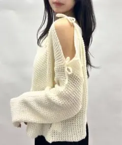 【新品】mebole オフショルダー ニットセーター ホワイト