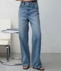 AZUL MY MOUSSY ハイウエストワイドデニム ライトブルー